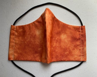 Face Mask: Cotton Orange Tie Dye Pattern Face Mask with String, Cord Stopper, & Pocket Filter | Facemask, Pocket Filter, String