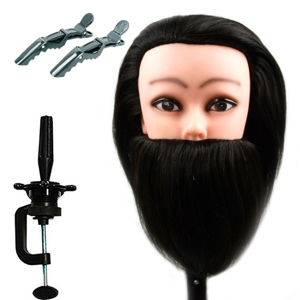 Male Human Hair Beard Mannequin Head Cosmetology Barber Hairdresser Training Doll Manikin