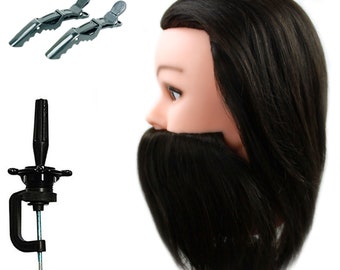 Male Human Hair Beard Mannequin Head Cosmetology Barber