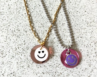 Smiley Kette Lila Rosa Plexx Metallic Edelstahl Gold Silber 45cm