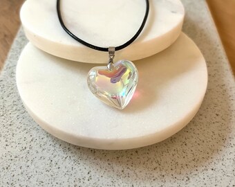 Halskette Herz Anhänger Silber Glas silber 50 cm