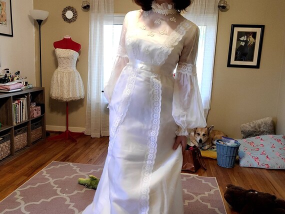 60s-70s ILGWU empire style wedding dress
