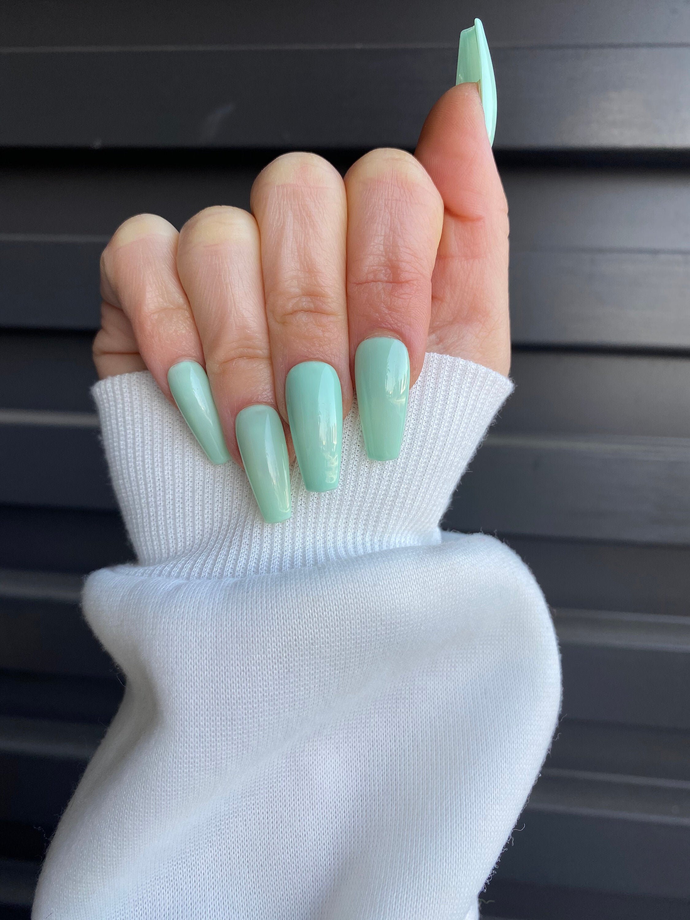 Sage Press on Nails Green Gel Nails Coffin Nails Jade Etsy