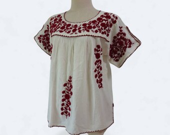 Women's Handmade Blouse, Floral Hand Embroidered Top, Mexican Embroidery Blouse, Oaxacan Blouse, Peasant Top