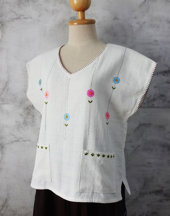 Hand Embroidered Crop Top Peasant Blouse White | Etsy