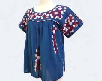 Women's Handmade Blouse, Floral Hand Embroidered Top, Mexican Embroidery Blouse, Oaxacan Blouse, Peasant Top