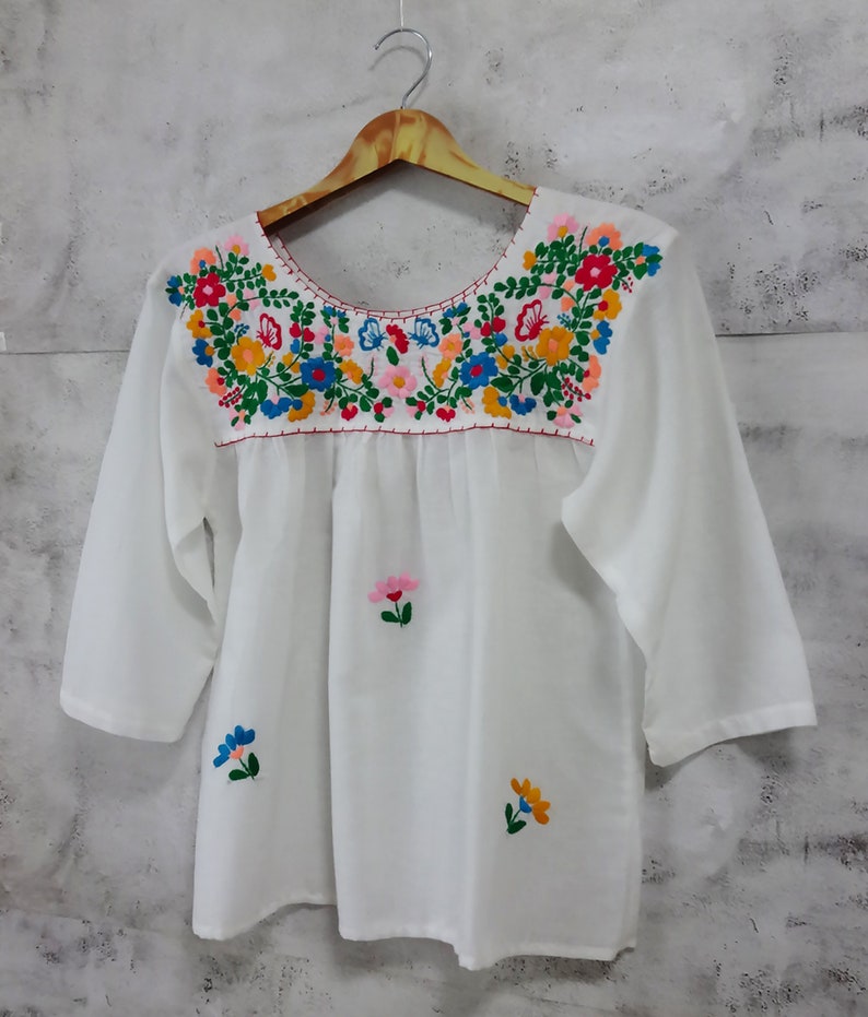 Floral Hand Embroidered Oaxacan Peasant Blouse Women's - Etsy