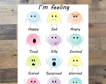 Ich fühle mich sofort Download, Kleinkind/Vorschulgefühle printable, Kinderzimmer/Klassenzimmer Dekor