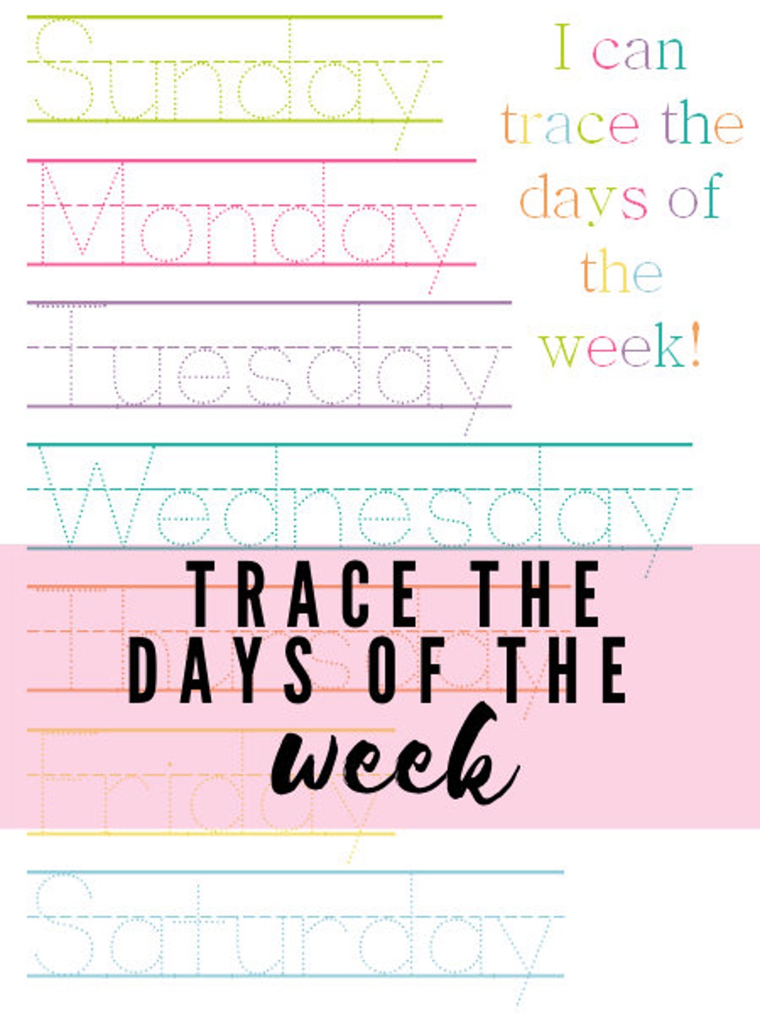 Instant Download Trace the Days of the Week for - Etsy