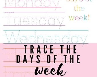 Sofortiger Download Trace the Days of The Week für Vorschule/Homeschool