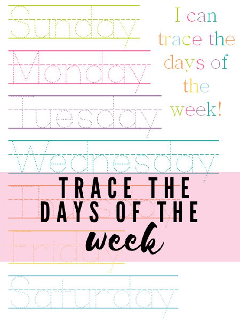 Instant Download Trace the Days of the Week for - Etsy