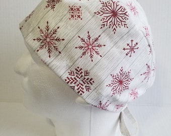 Red Snowflakes Scrub Cap