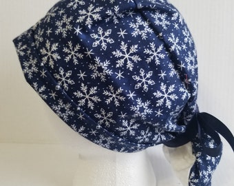 Navy Snowflake Ponytail Hat