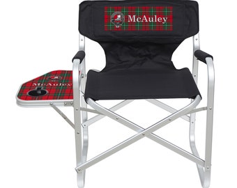McAuley Tartan & Clan Badge Imprinted Heavy Duty Aluminum Frame Dining Height Folding Chair with Folding Side Table