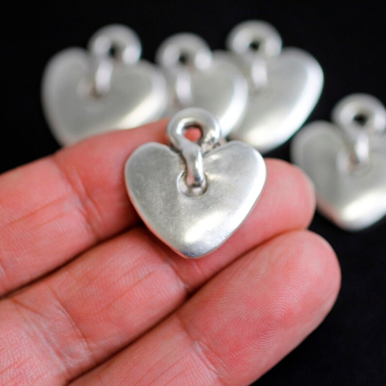 5 pcs Silver plated solid heart pendant charm 30mm x 27mm 