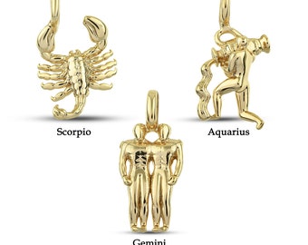 Breloques signe du zodiaque - Breloques astrologiques en plaqué or, breloques horoscope, breloques en or jaune pour bracelet, collier - Mini pendentif zodiaque en or