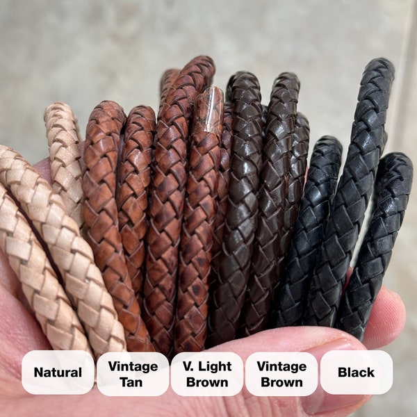 Braided Genuine Leather Cord 6mm Round 1.1 Yards - Folded Bolo Real Leather Strap for Bracelet, Necklace, Bolo Tie, Craft and Jewelry Making