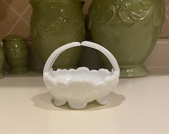 Westmoreland Milk Glass Split Handle Dogwood Flower Basket/Bowl