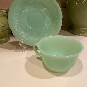Fire King Jadeite Alice Vintage Cup and Saucer Set - 1940's - MARKED