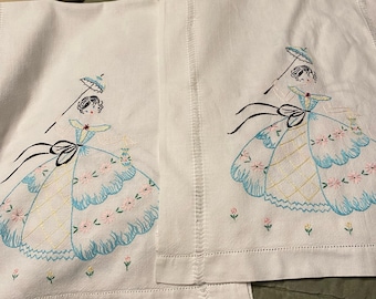 Handbroderade vintage klänningshalsdukar - Set om 3