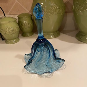 Fenton Light Blue Paisley and Swirl Design Vintage Glass Bell