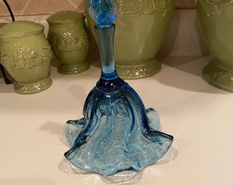 Fenton Light Blue Paisley and Swirl Design Vintage Glass Bell