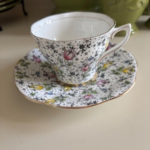 Rosina Bone China Floral Vintage Teacup and Saucer-  June