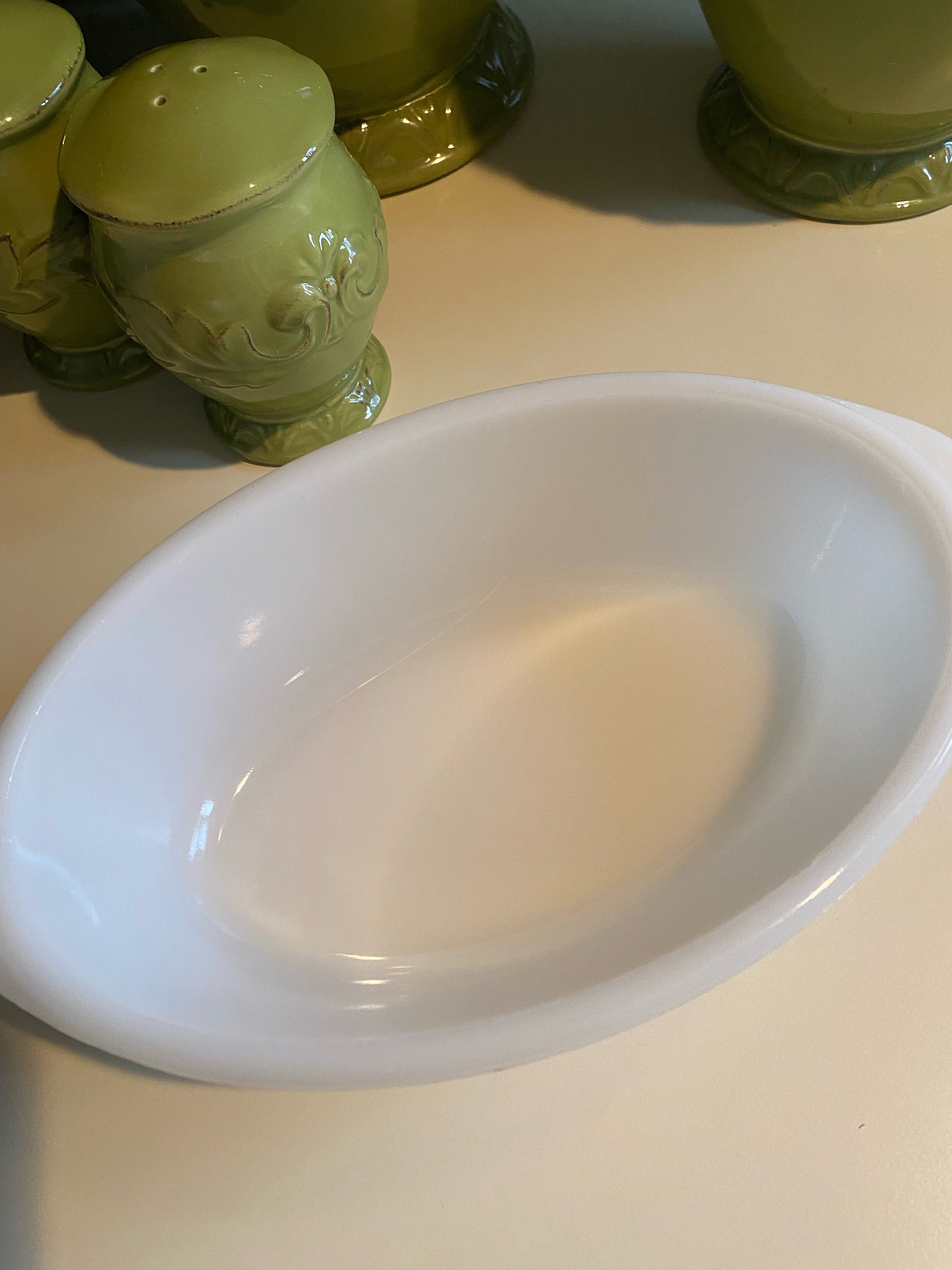 ガラス製ベイク ホワイトブレッド ヴィンテージ オーバル キャセロール