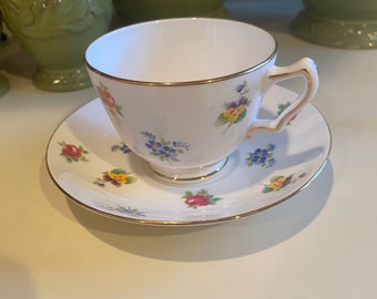 Crown Staffordshire Fine Bone Vintage Floral Teacup and Saucer - England