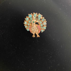 Gold Peacock Vintage Pin with Colorful Rhinestones