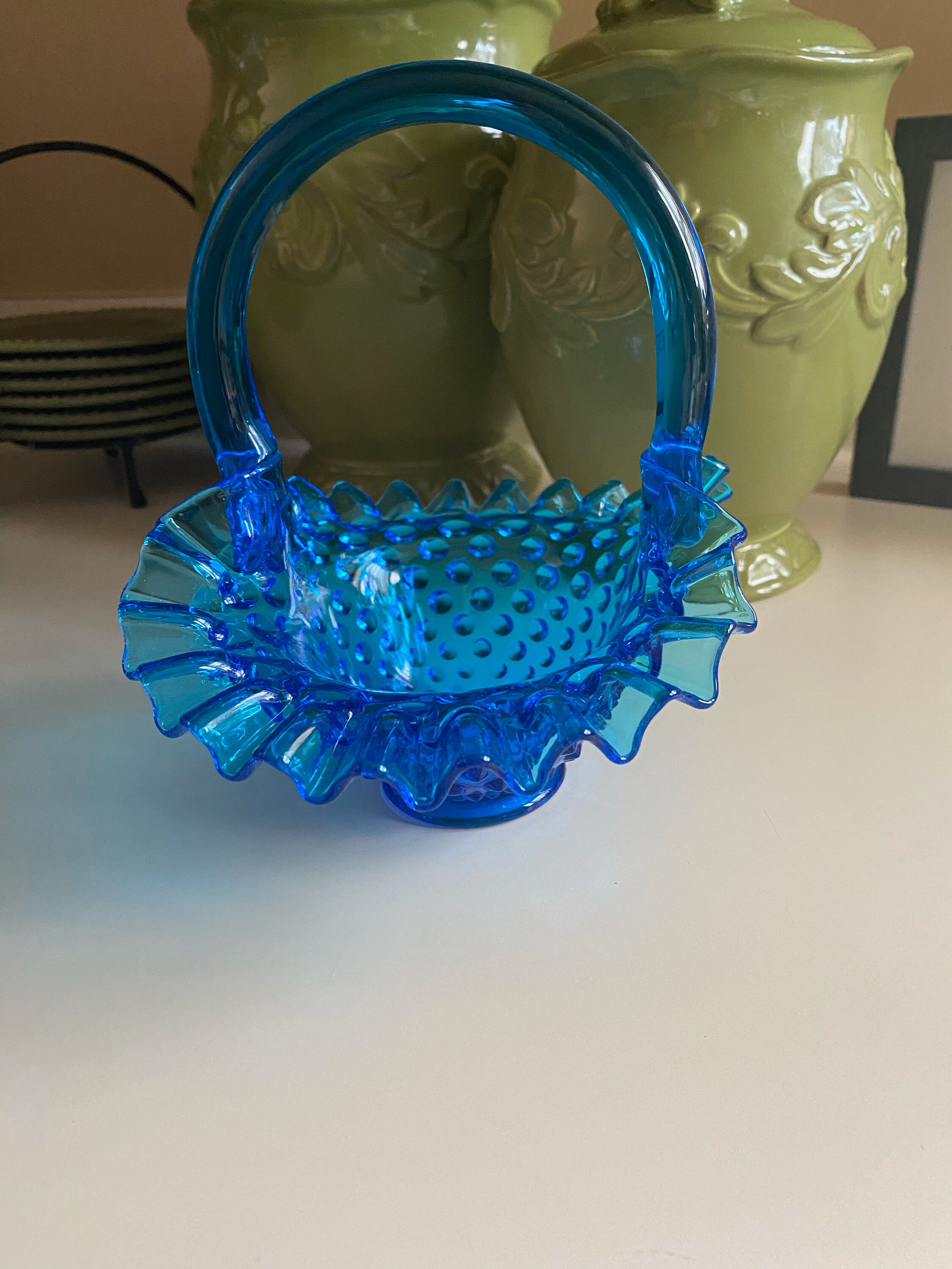 Fenton Colonial Blue Fluted Hob Nail Glass Basket - Small - Etsy