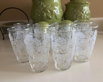 Libbey Vintage Frosted Rose Bouquet Gläser - Set mit 8 Unzen