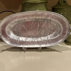 Bamboo Shoot Hand Hammered Everlast Forged Aluminum Oval Tray with Handles Vintage