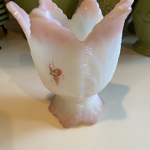 Fenton Art Glass Burmese RARE Vintage 2 way Votive - Signed/Painted