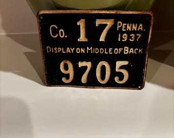 Etiqueta de caza antigua de 1937, PA Co 17, n.° 9705