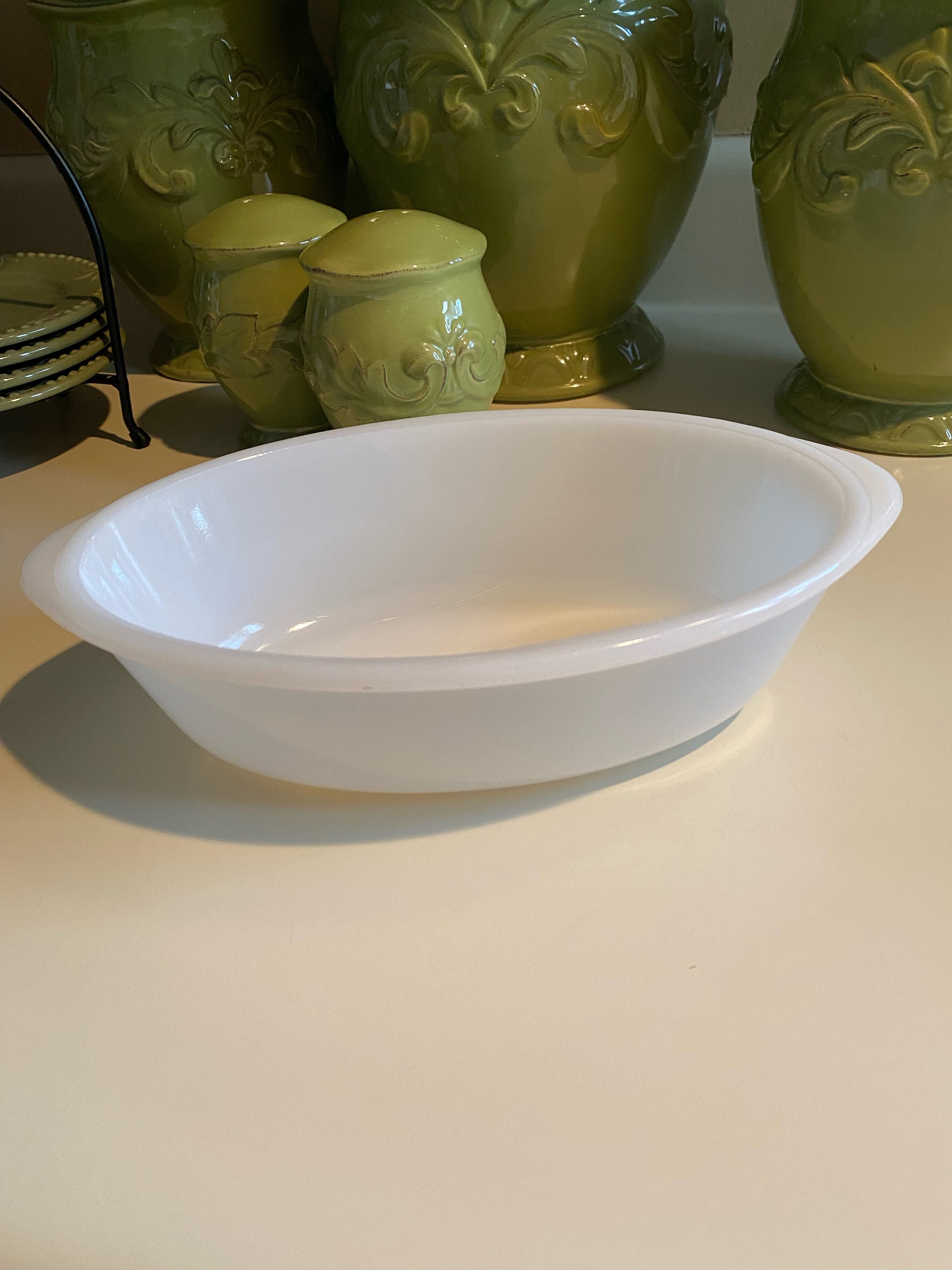 ガラス製ベイク ホワイトブレッド ヴィンテージ オーバル キャセロール