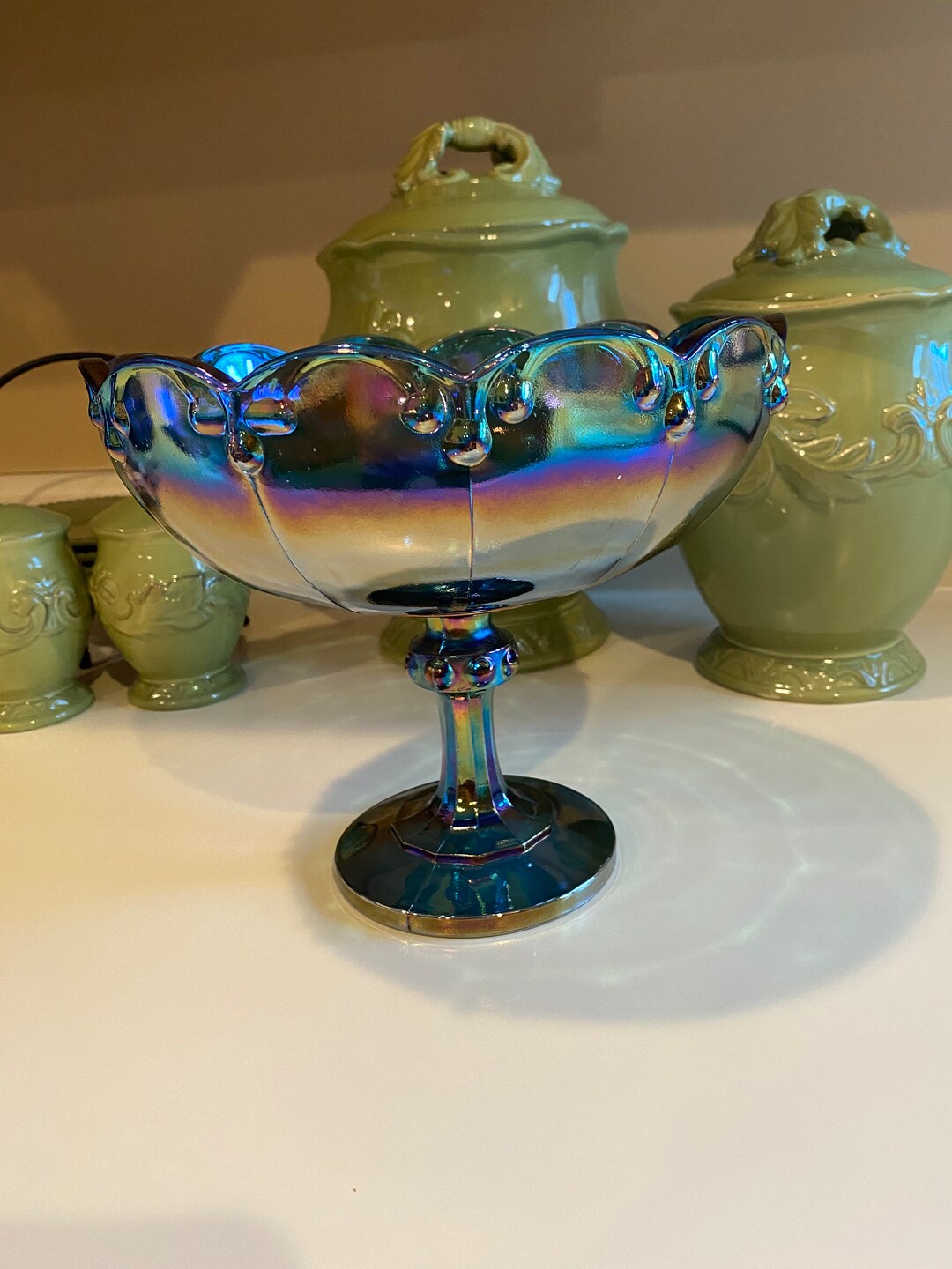 Indiana Glass Teardrop Compote Vintage Dish Carnival Glass Etsy