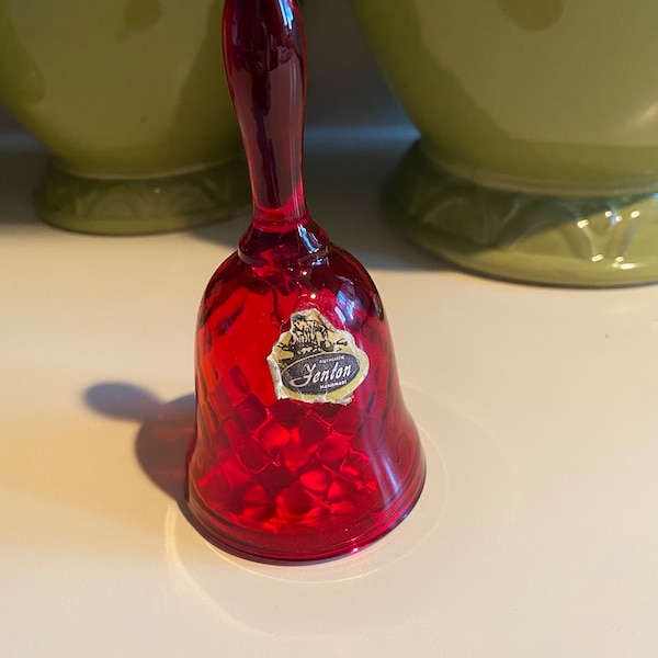 Fenton Ruby Glass Mini Bell - Diamond Optic Pattern