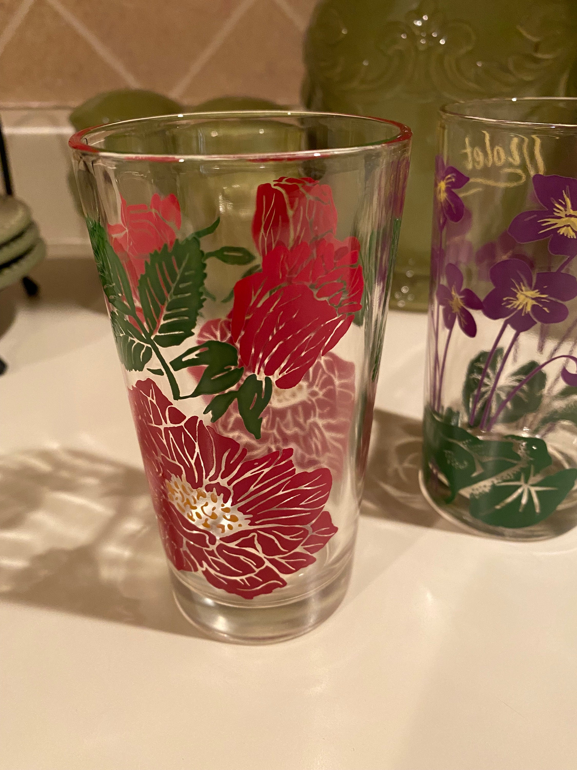 1950's Boscul Peanut Butter Glass Vintage Floral Glasses Etsy