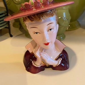 Lefton - Lady Deep Rose Vintage Vase - 1950&#39;s - #70565