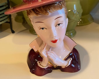 Lefton - Lady Deep Rose Vintage Vase - 1950's - #70565