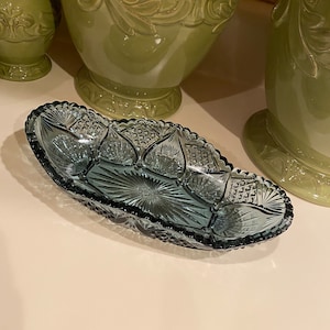 Fenton Smokey Blue Vintage Relish Tray Bowl