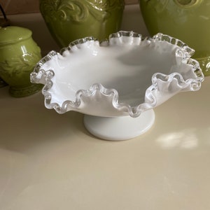 Fenton Large Ruffled Edge Milk Glass Candy Dish