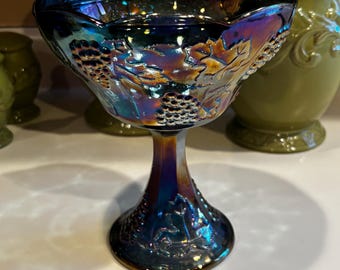 Indiana Glass Harvest Grape Compote/Candy Dish Vintage Dish- Carnival Glass