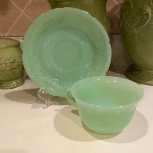 Fire King Jadeite Alice Vintage Cup and Saucer Set - 1940's - UNMARKED