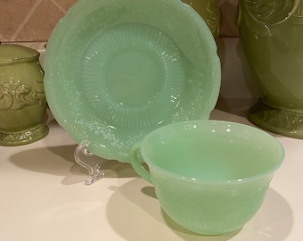 Fire King Jadeite Alice Vintage Cup and Saucer Set - 1940's - UNMARKED