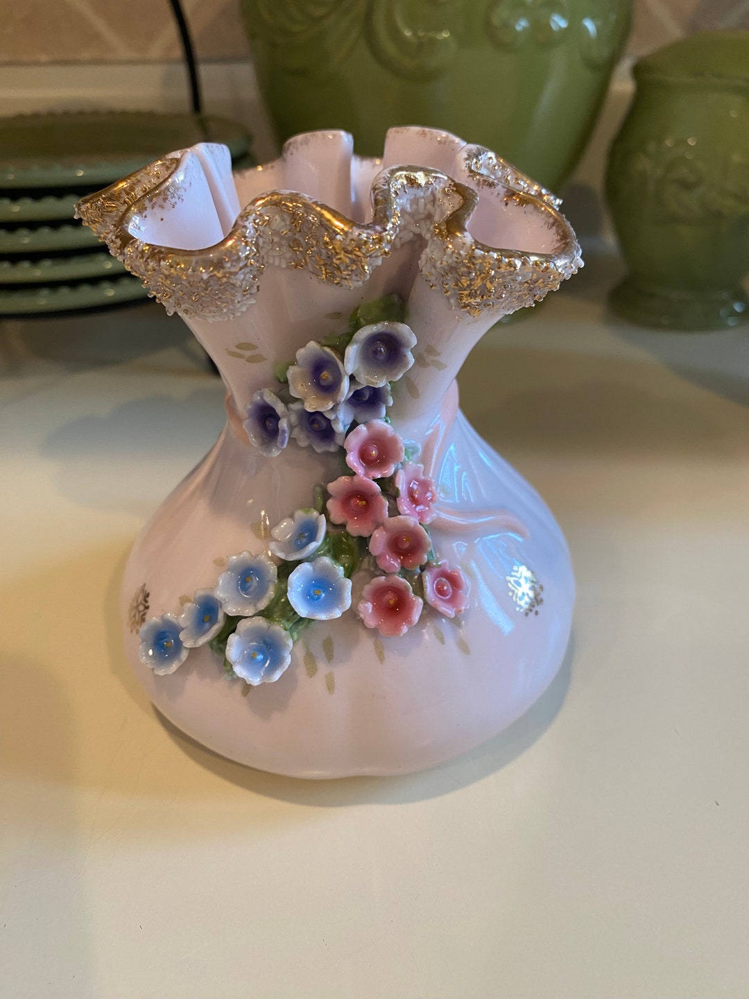 Lefton Vintage Pink and Gold Floral Vase Etsy