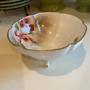Nippon Hand Painted Vintage  3 Footed Floral Bowl