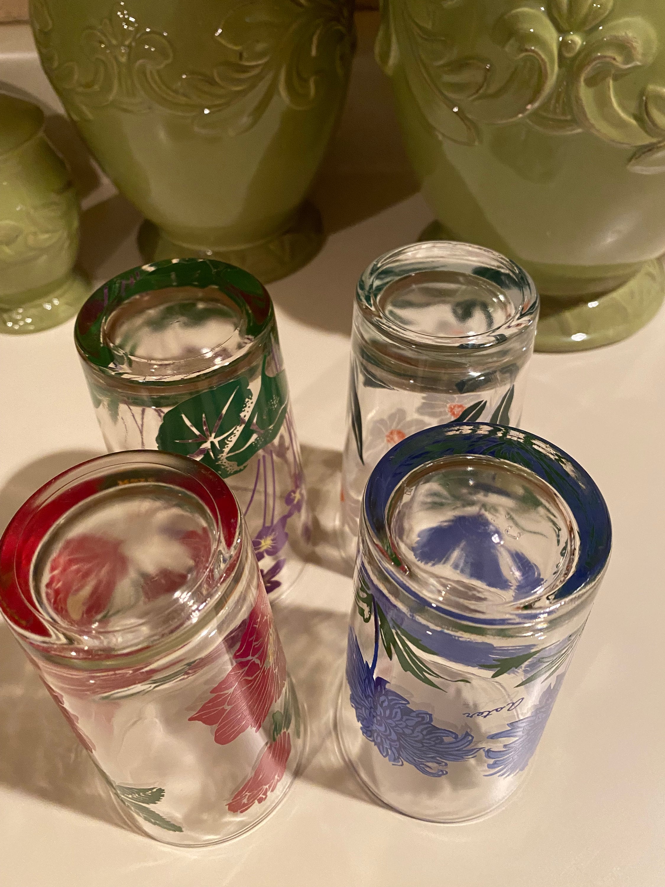 1950's Boscul Peanut Butter Glass Vintage Floral Glasses Etsy