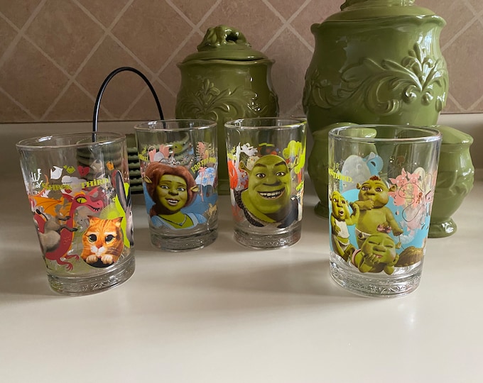 Mcdonalds Shrek Vintage Glass Cups Set of 4 Etsy